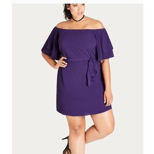 City Chic Womens Purple Off The Shoulder Julliet Tunic Mini Dress Size XS 14